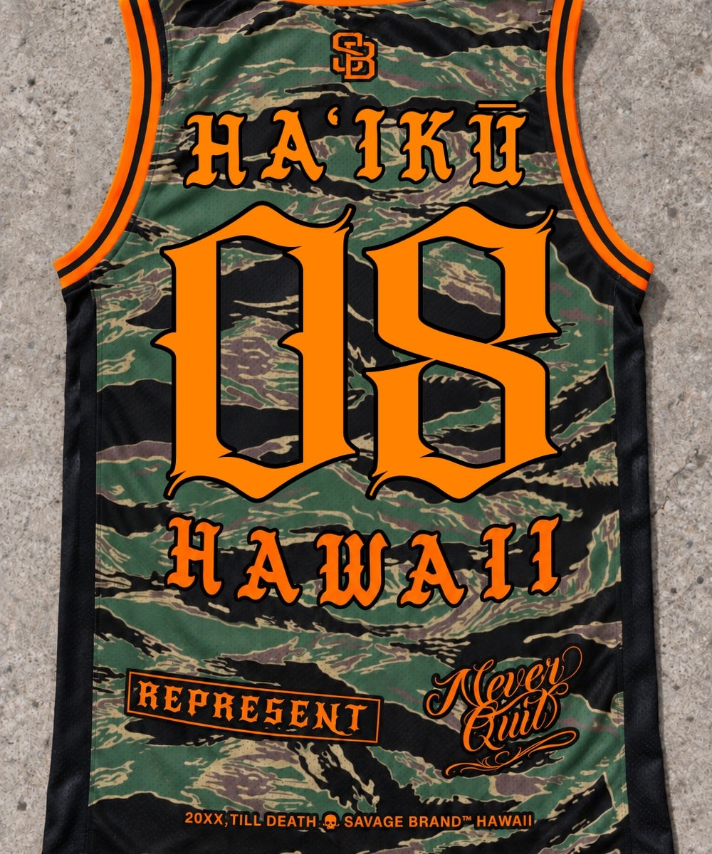 Haiku 08 Jersey Tank — Camo Orange — Back flat lay