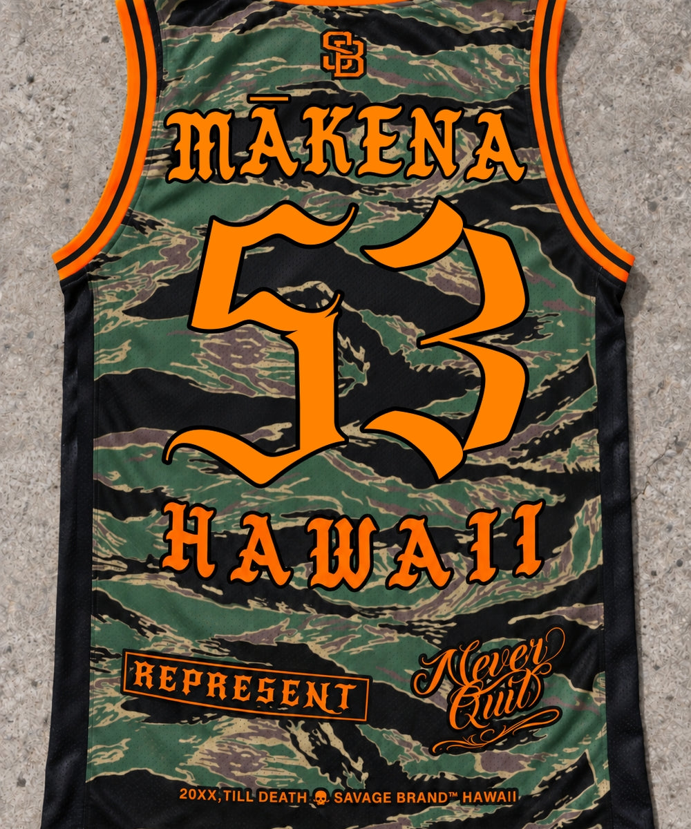 Mākena 53 Jersey Tank — Camo Orange — back view
