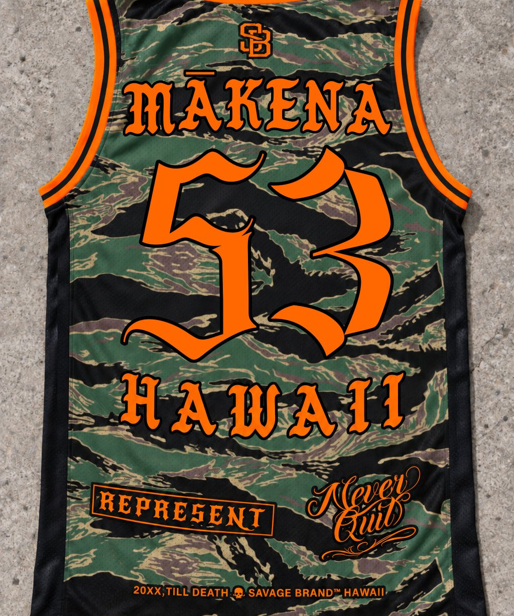 Mākena Camo Orange tank — back view
