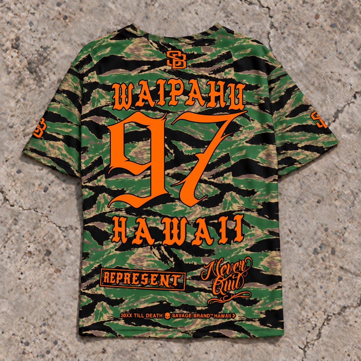 Waipahu 97 Short-Sleeve Jersey — Camo Orange — Back flat lay