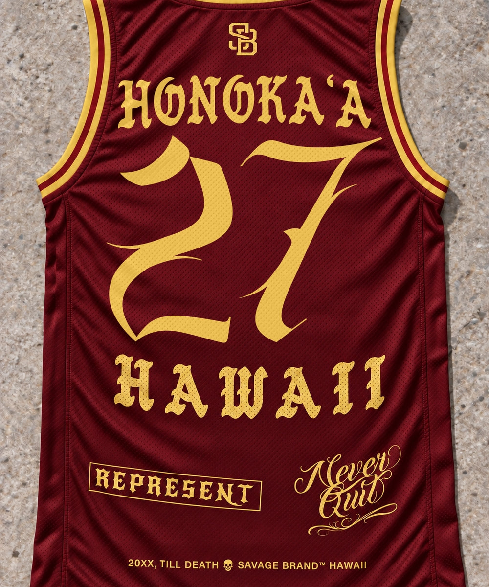 Honokaa 27 Jersey Tank Red & Gold - Back