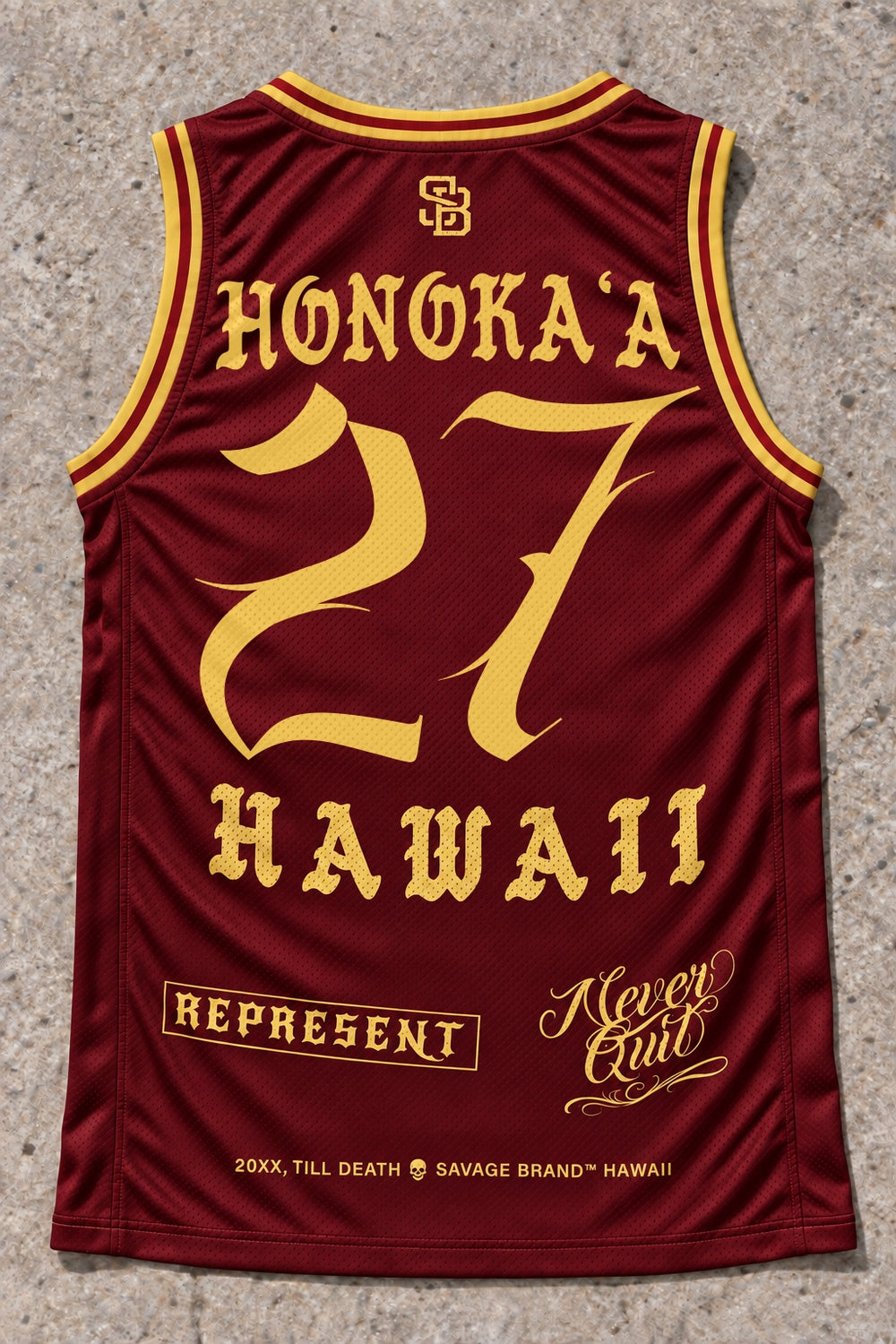 Honokaa 27 Jersey Tank Red & Gold - Back
