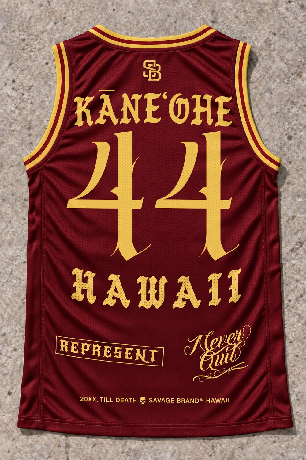 Kaneohe 44 Jersey Tank Red & Gold - Back