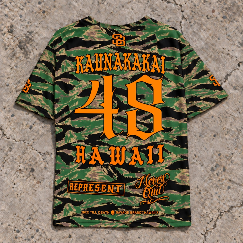 Kaunakakai 48 Short-Sleeve Jersey — Camo Orange — Back flat lay