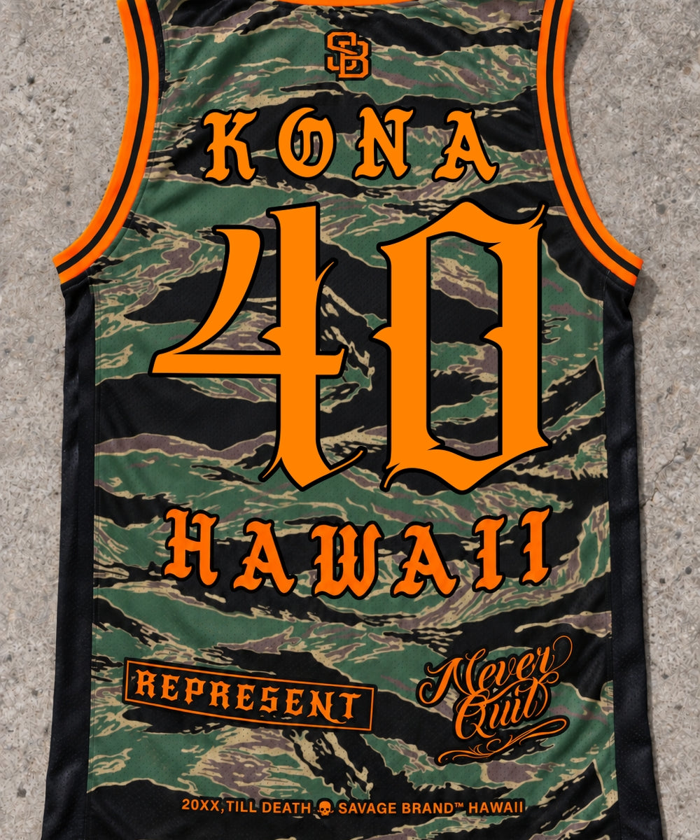 Kona 40 Jersey Tank — Camo Orange — Back flat lay