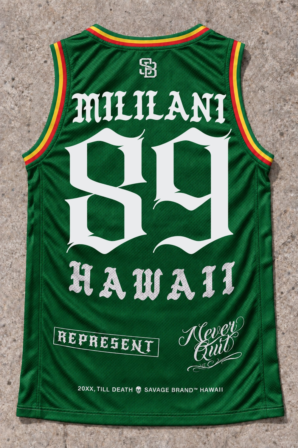Mililani 89 Jersey Tank — Rasta — back view