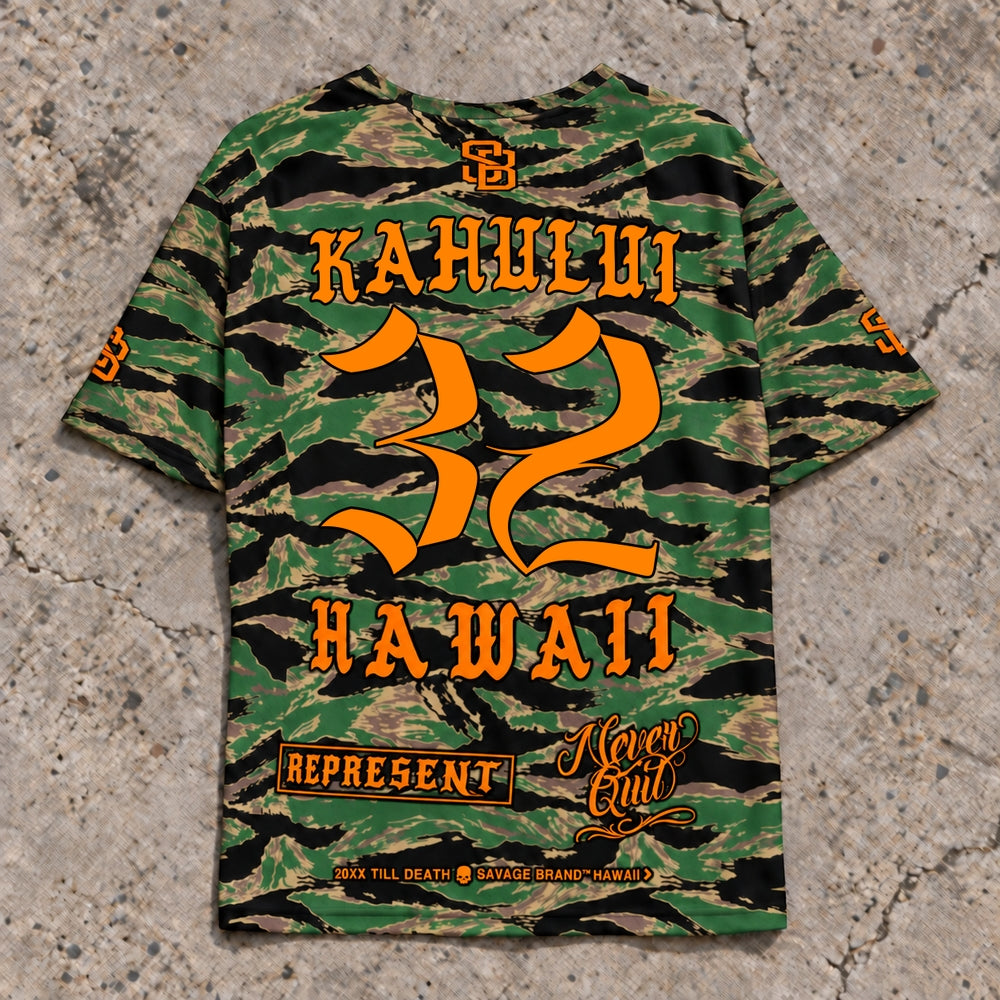 Kahului 32 Short-Sleeve Jersey — Camo Orange — Back flat lay