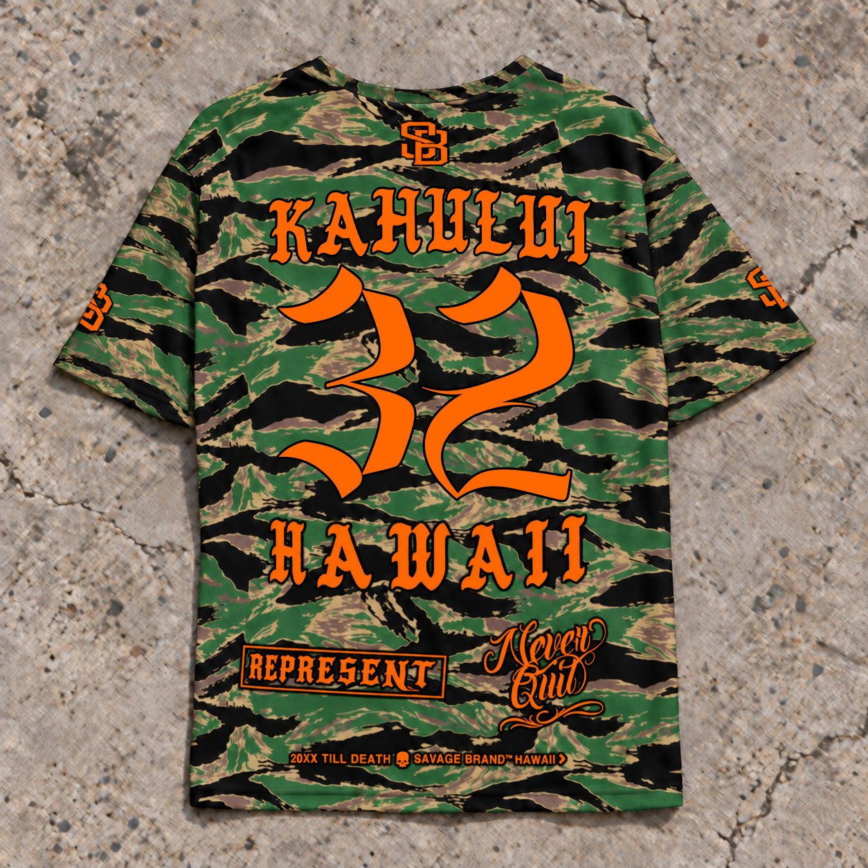 Kahului 32 Short-Sleeve Jersey — Camo Orange — Back flat lay