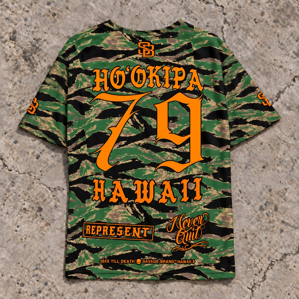 Hookipa 79 Short-Sleeve Jersey — Camo Orange — Back flat lay