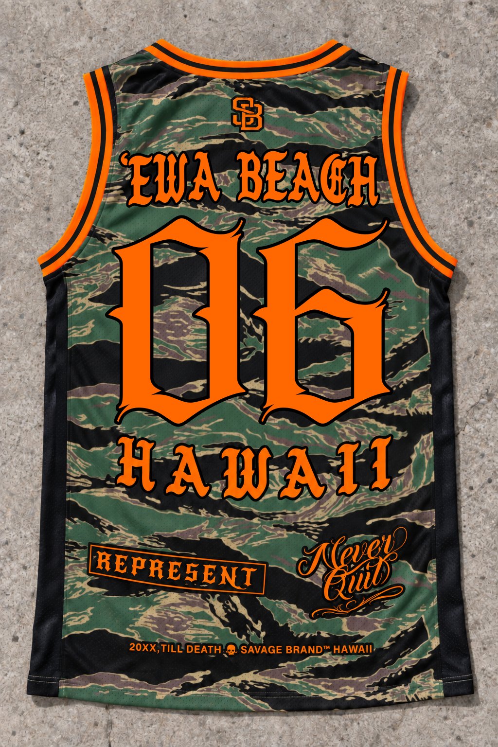 ʻEwa Beach Camo Orange tank — back view