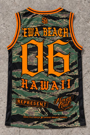 Ewa Beach 06 Jersey Tank — Camo Orange — Back flat lay