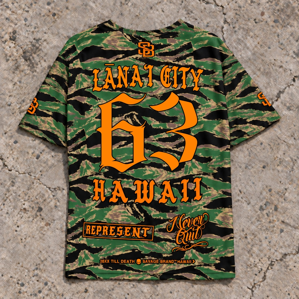 Lanai City 63 Short-Sleeve Jersey — Camo Orange — Back flat lay