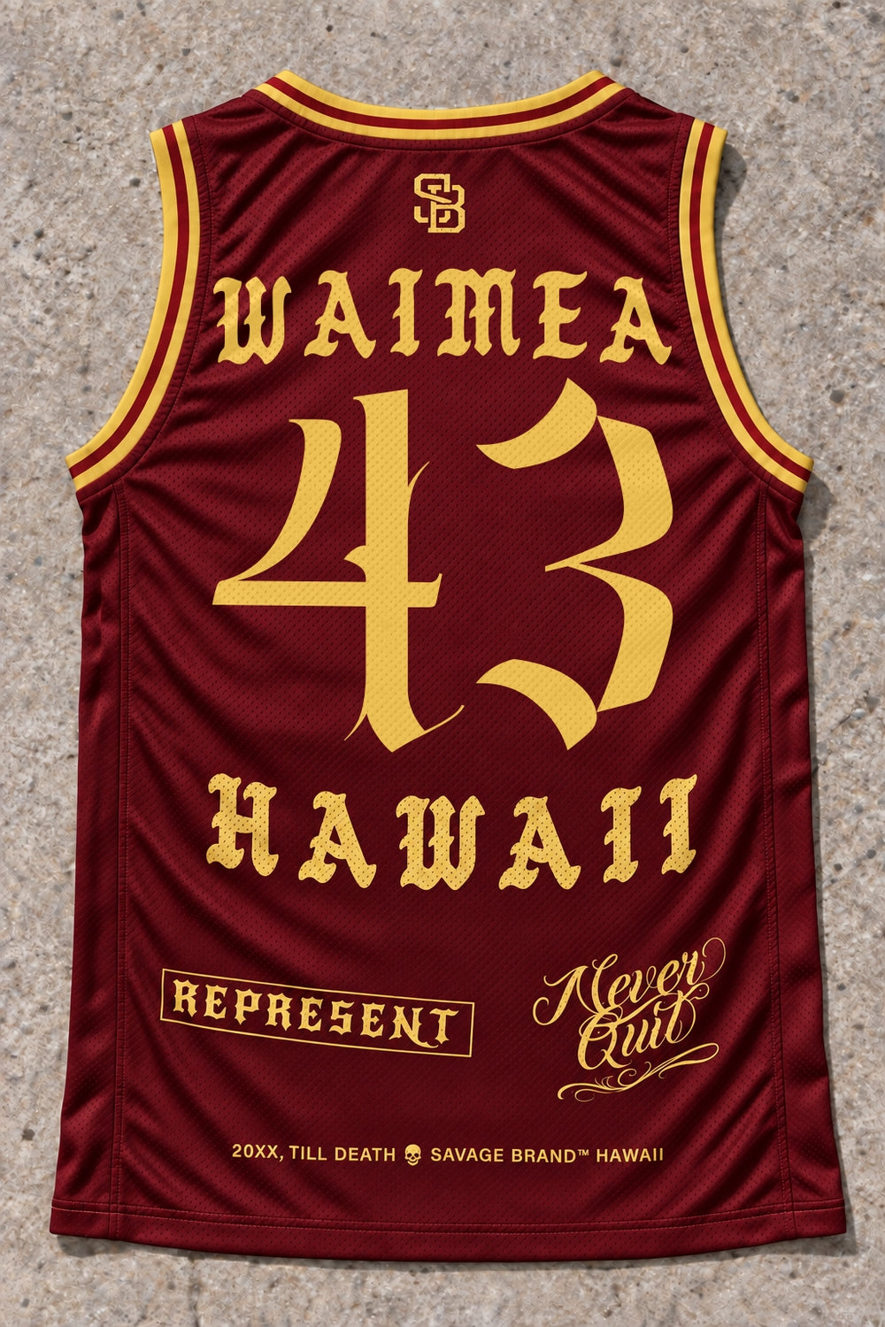 Waimea 43 Jersey Tank Red & Gold - Back