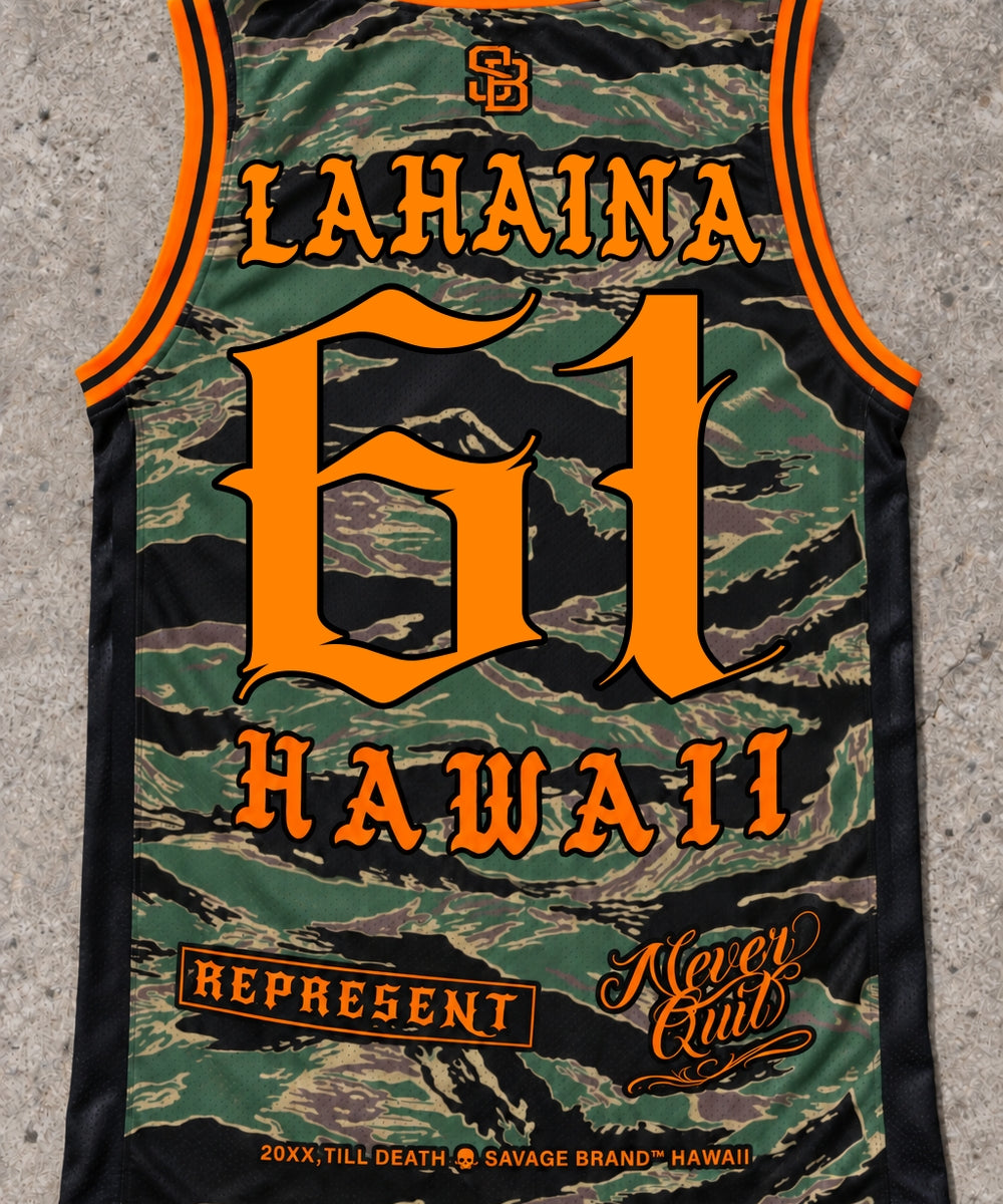Lahaina 61 Jersey Tank — Camo Orange — Back flat lay