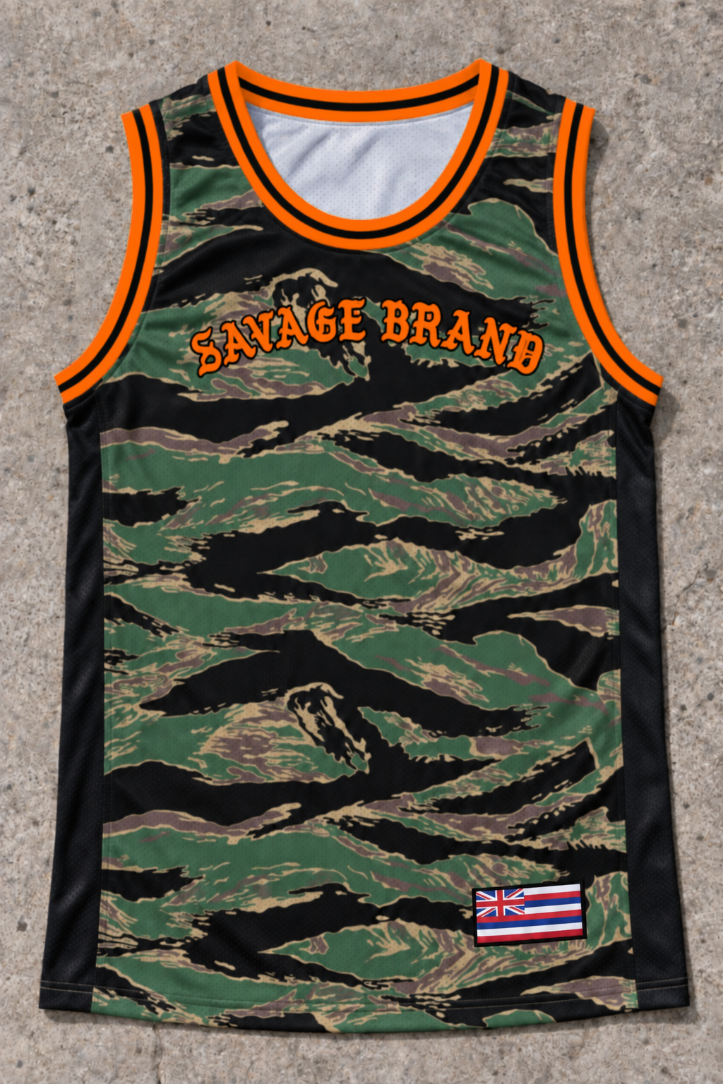Mililani 89 Jersey Tank — Camo Orange — front view
