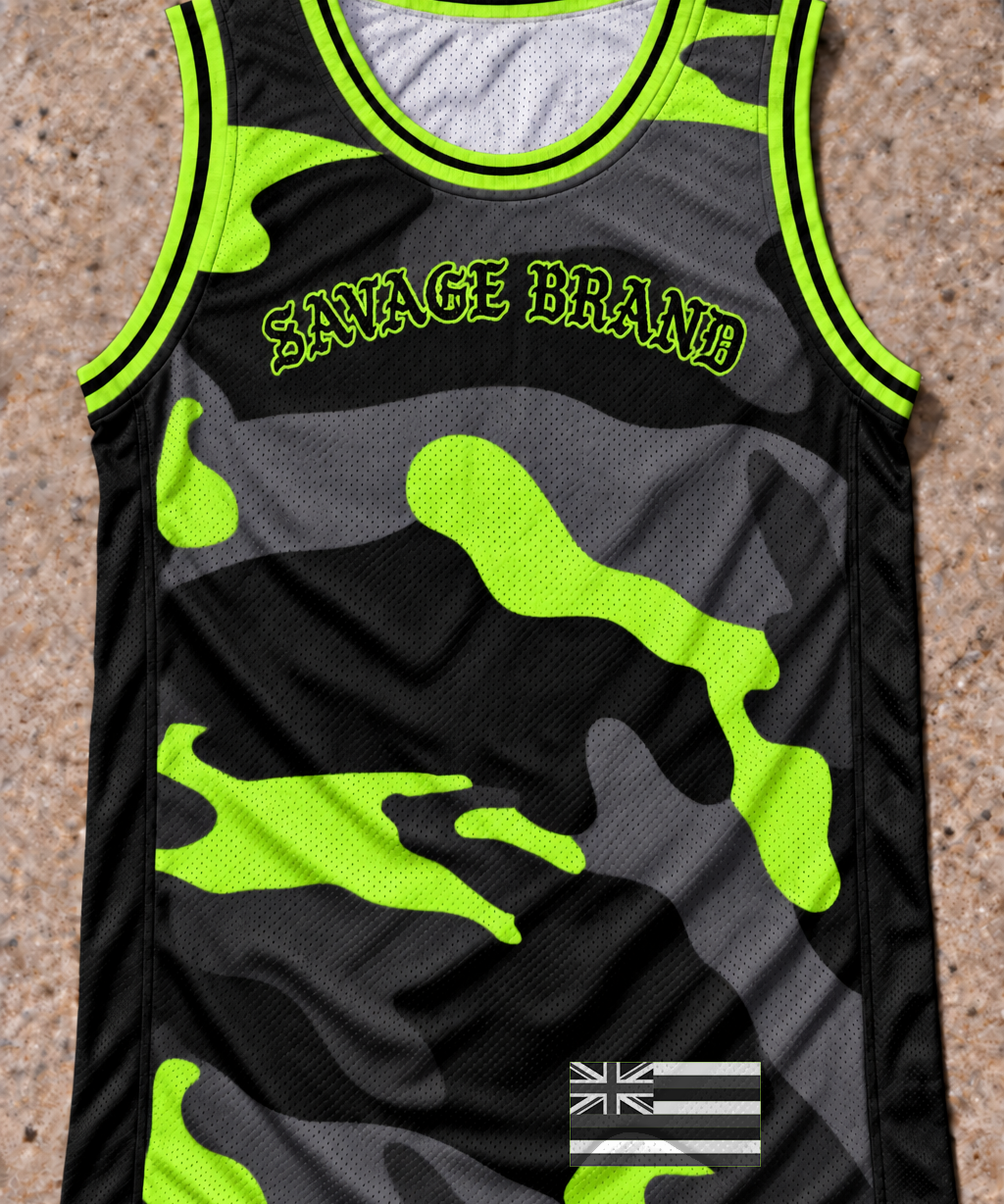 REPRESENT Camo Lime jersey tank — front view