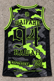 Waipahu 94 Jersey Tank — Camo Lime — back view