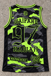 Waipahu 97 Jersey Tank — Camo Lime — back view